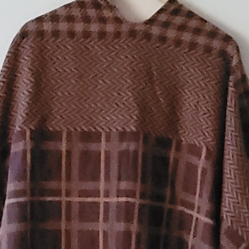 Steve Madden Multi-Plaid Ruana Brown Tan Olive Poncho Shawl One Size - Picture 8 of 11